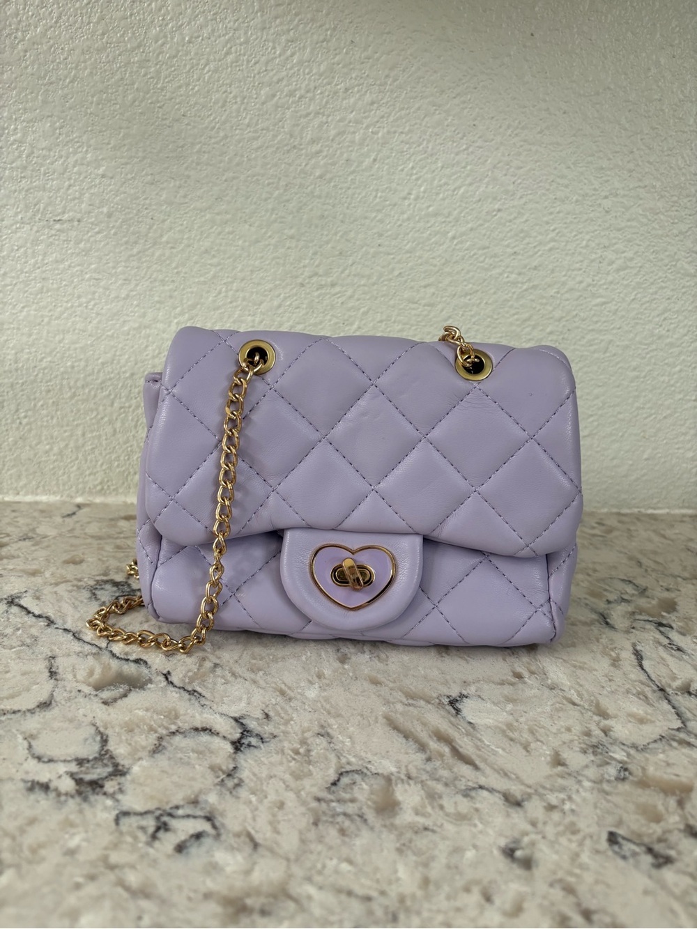 Quilted Lavender Mini Bag with Gold Chain